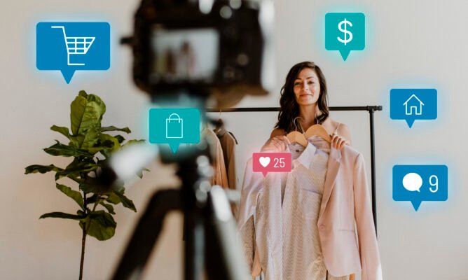 Woman live streaming for online shopping campaign